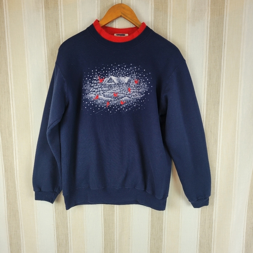 Vintage Top Stitch Morning Sun Grannycore Crewneck Sweatshirt Blue Size Medium‎